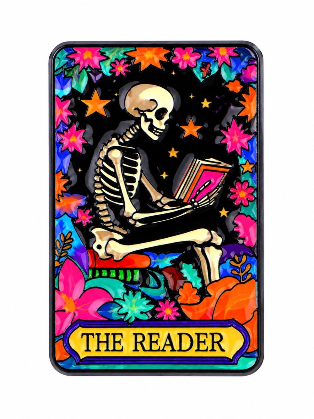 The Reader Skeleton Enamel Pin – Gothic Book Lover Floral Reading Badge